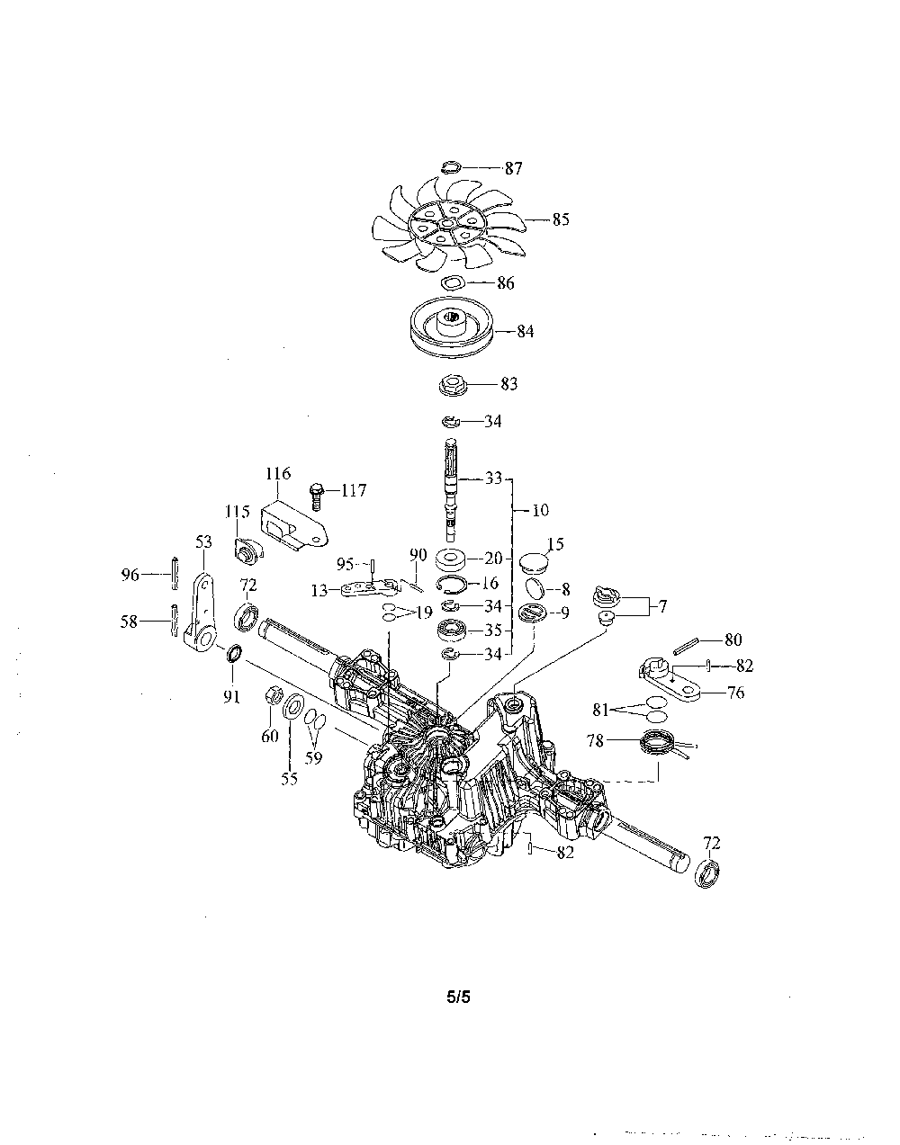 Transaxle Diagram and Parts List for 96043028100  Husqvarna Lawn Tractor