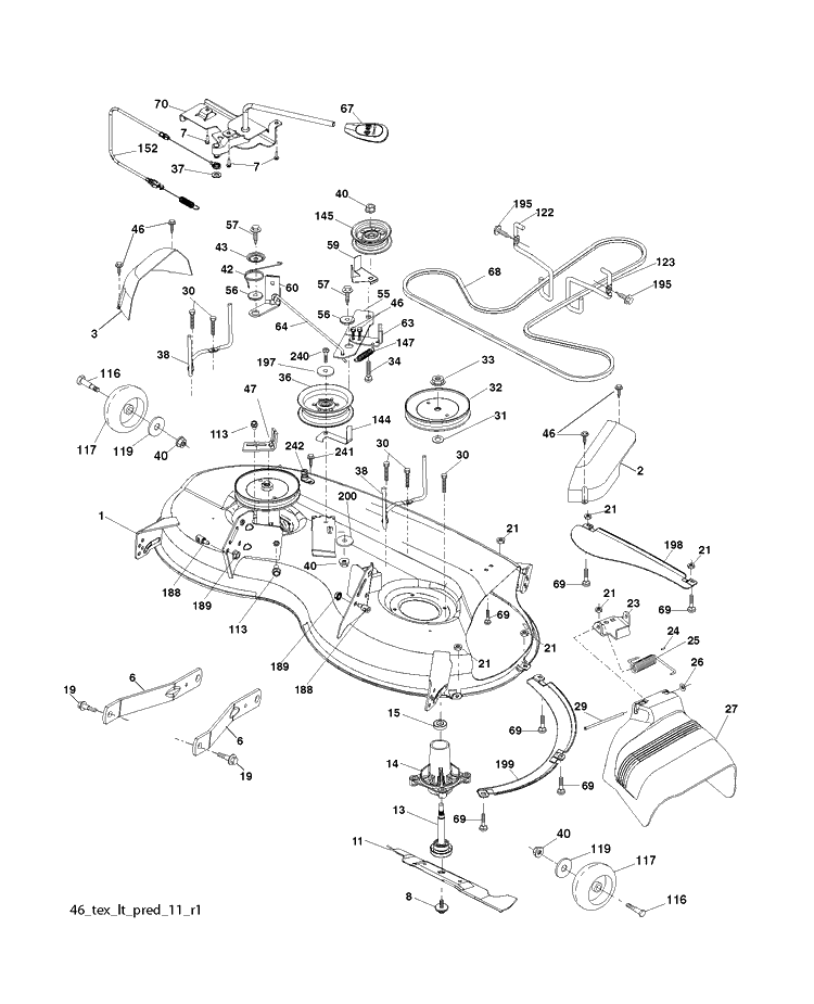 Mower Deck / Cutting Deck Diagram and Parts List for YTH22V46-289630 2010-05 Husqvarna Lawn Tractor