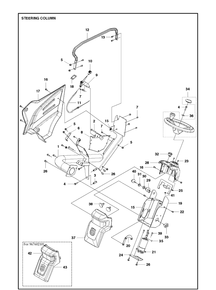 Steering Column Diagram and Parts List for P525  Husqvarna Lawn Mower