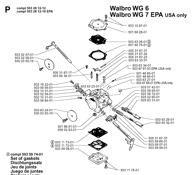 Carburetor Details Diagram and Parts List for 3120 19980900001-20000600000 Husqvarna Chainsaw