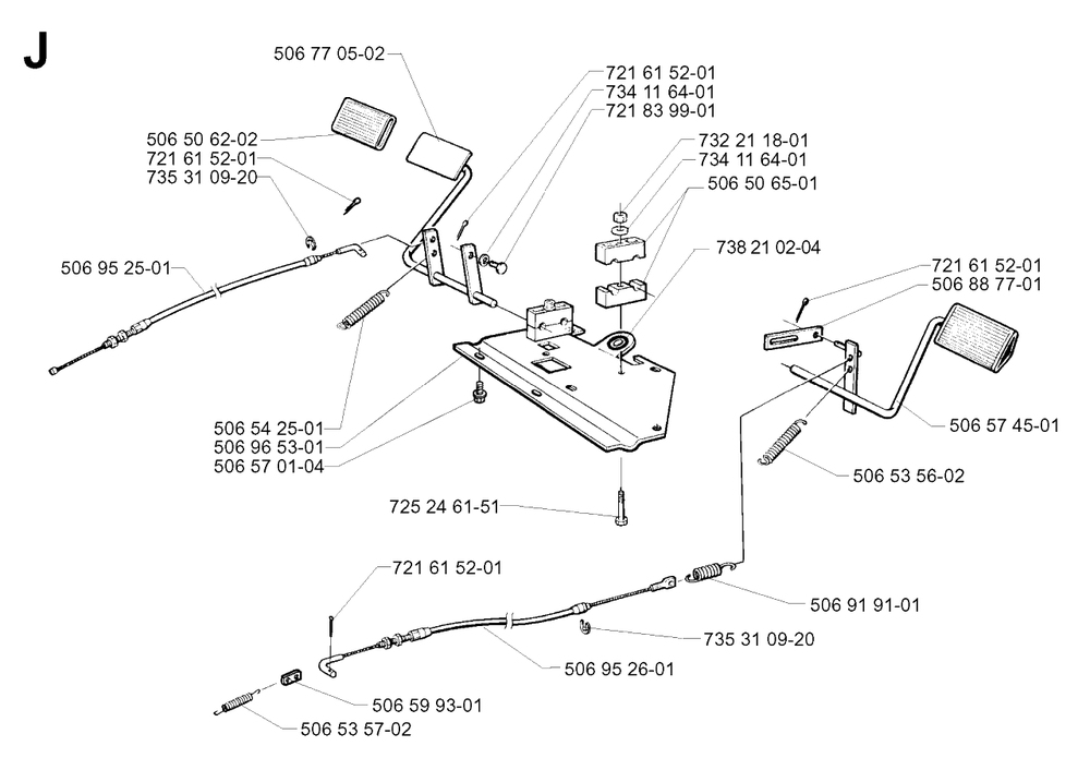 Pedals Diagram and Parts List for R11BIO 2001-01 Husqvarna Lawn Tractor