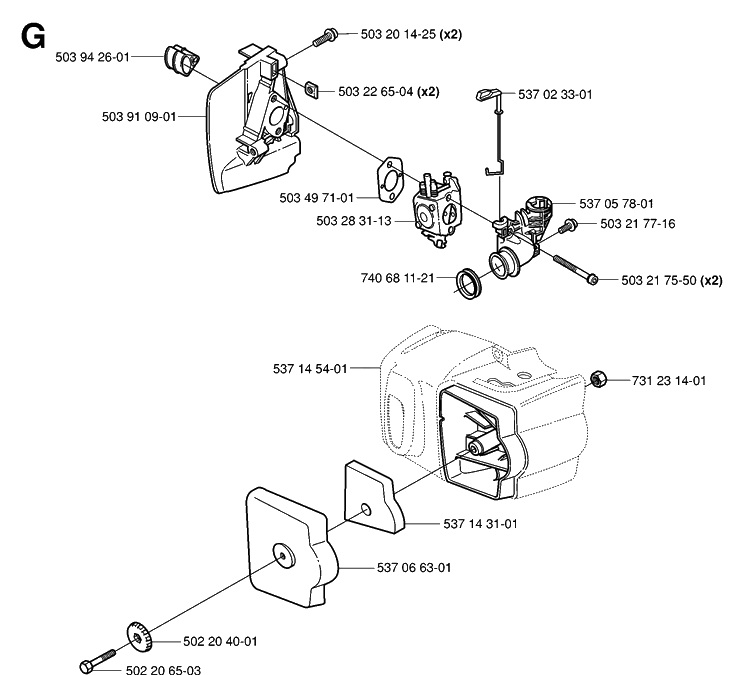 Carburetor And Air Filter Diagram and Parts List for 326HS99 (X-SERIES)(20030100001-Current) Husqvarna Hedge Trimmer