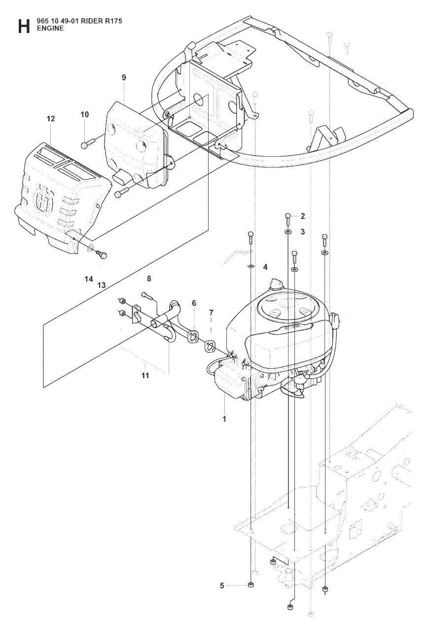 Engine Diagram and Parts List for R175 (965104901)(2008-06) Husqvarna Lawn Tractor