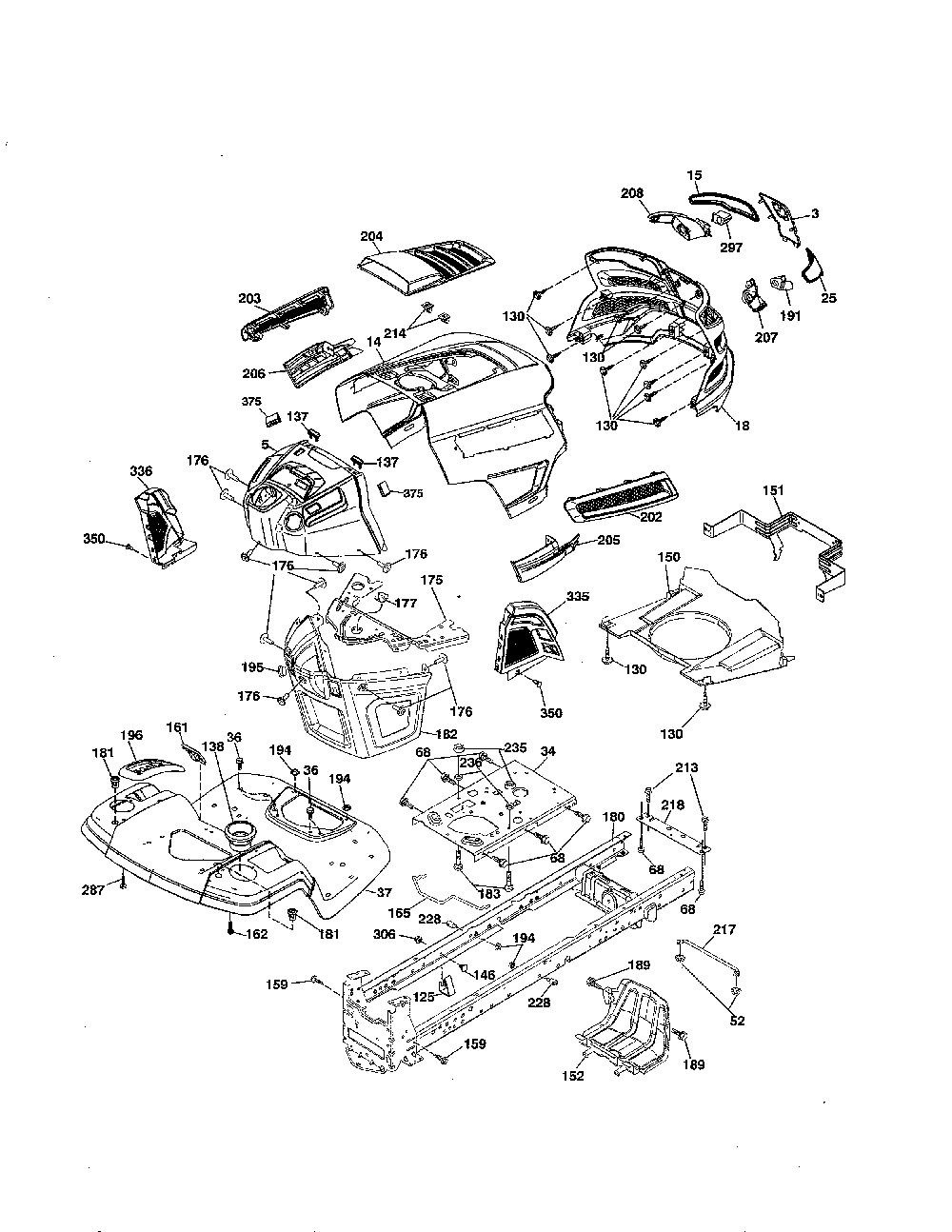 Chassis Diagram and Parts List for 917223840  Husqvarna Lawn Tractor