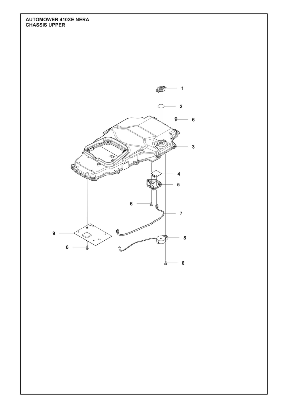 Chassis Upper Diagram and Parts List for 410XENERA  Husqvarna Lawn Mower
