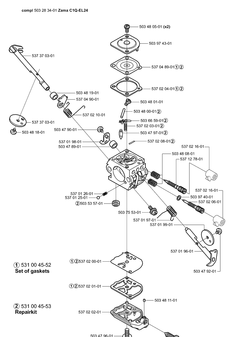 Carburetor Parts (Zama C1q-El24) Diagram and Parts List for 323L 2006-04 Husqvarna Trimmer