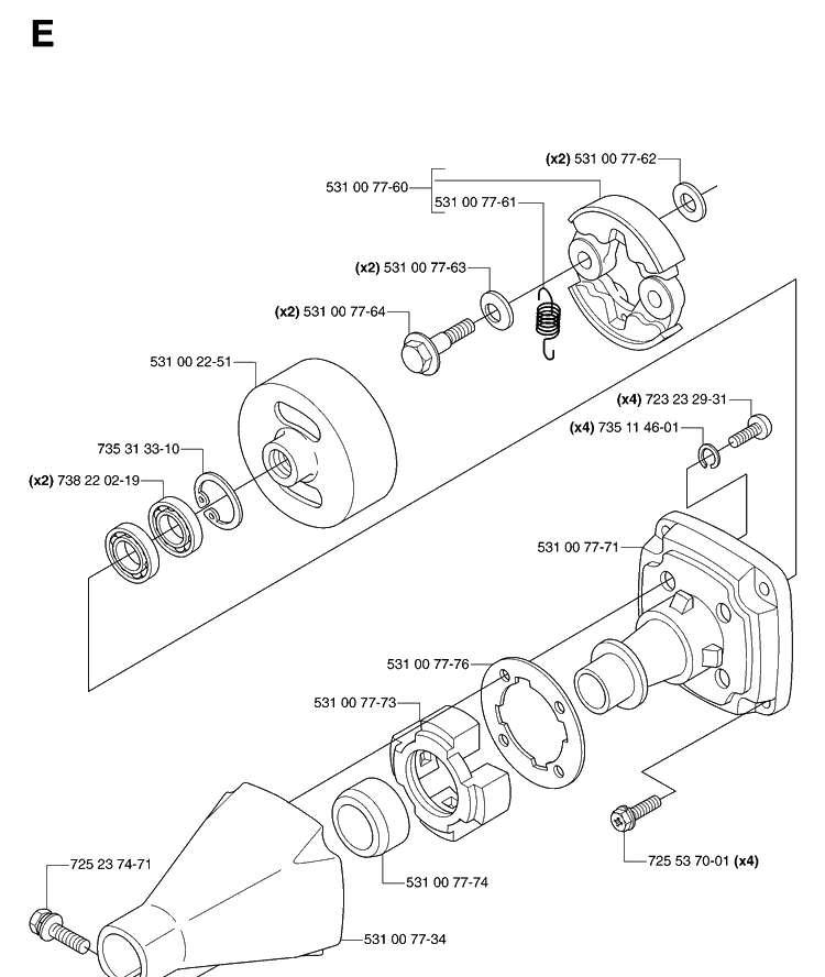 Crankcase And Clutchdrum Diagram and Parts List for 143R 20070100001-Current Husqvarna Brush Cutter