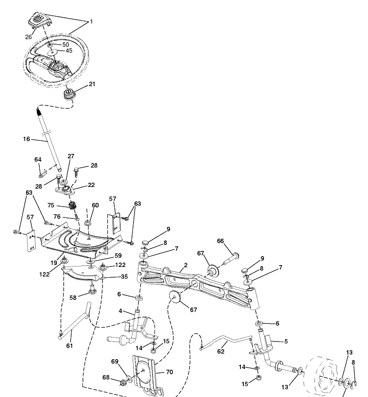 Steering Diagram and Parts List for TS142 (96043031400)(2019-07) Husqvarna Lawn Tractor