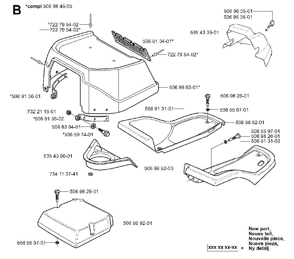 Hood Diagram and Parts List for RIDER13RSPECIAL (953533001)(2003-09) Husqvarna Lawn Tractor