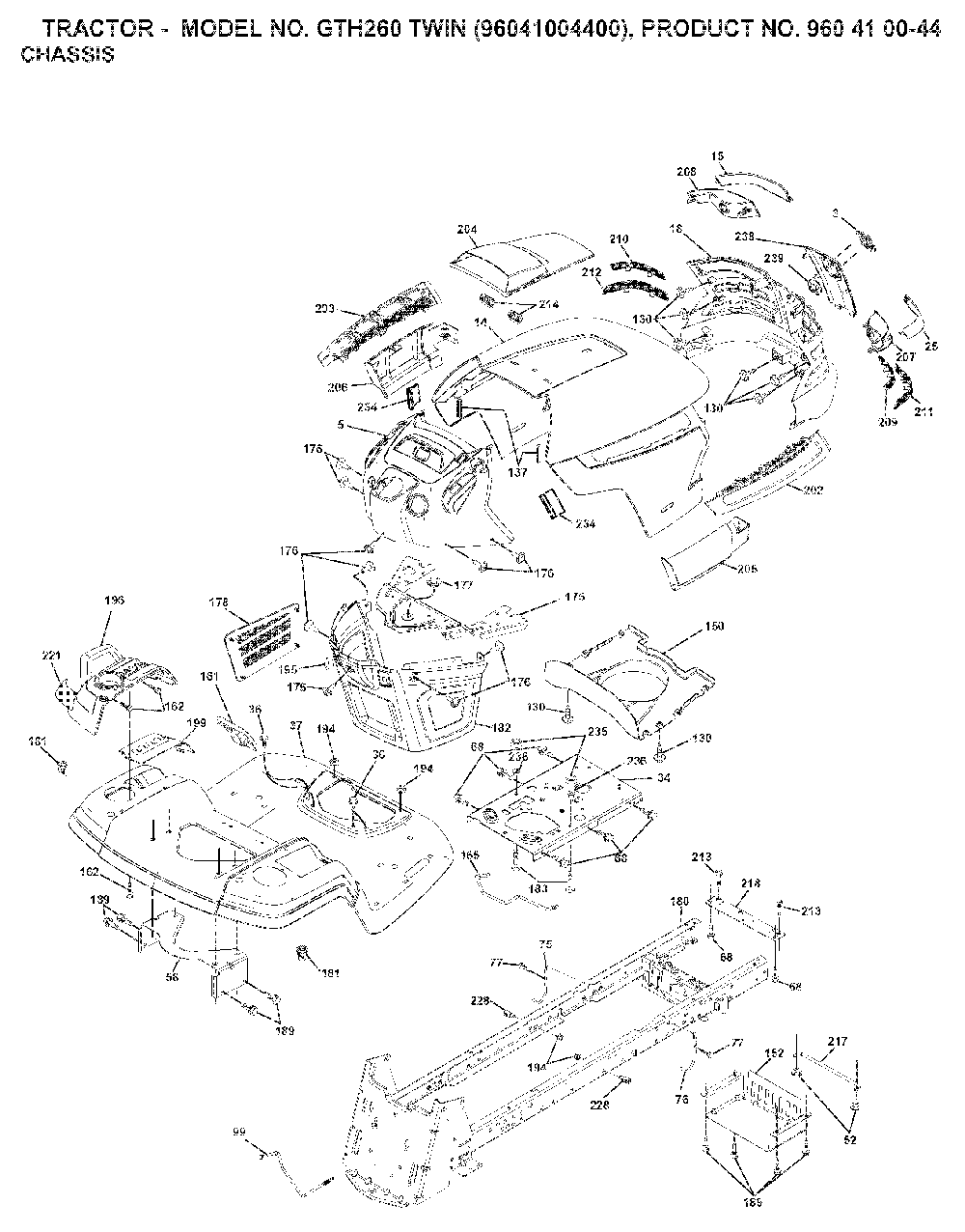 Chassis And Enclosures Diagram and Parts List for GTH260TWIN (96041004400, 960410044)(2007-02) Husqvarna Lawn Tractor