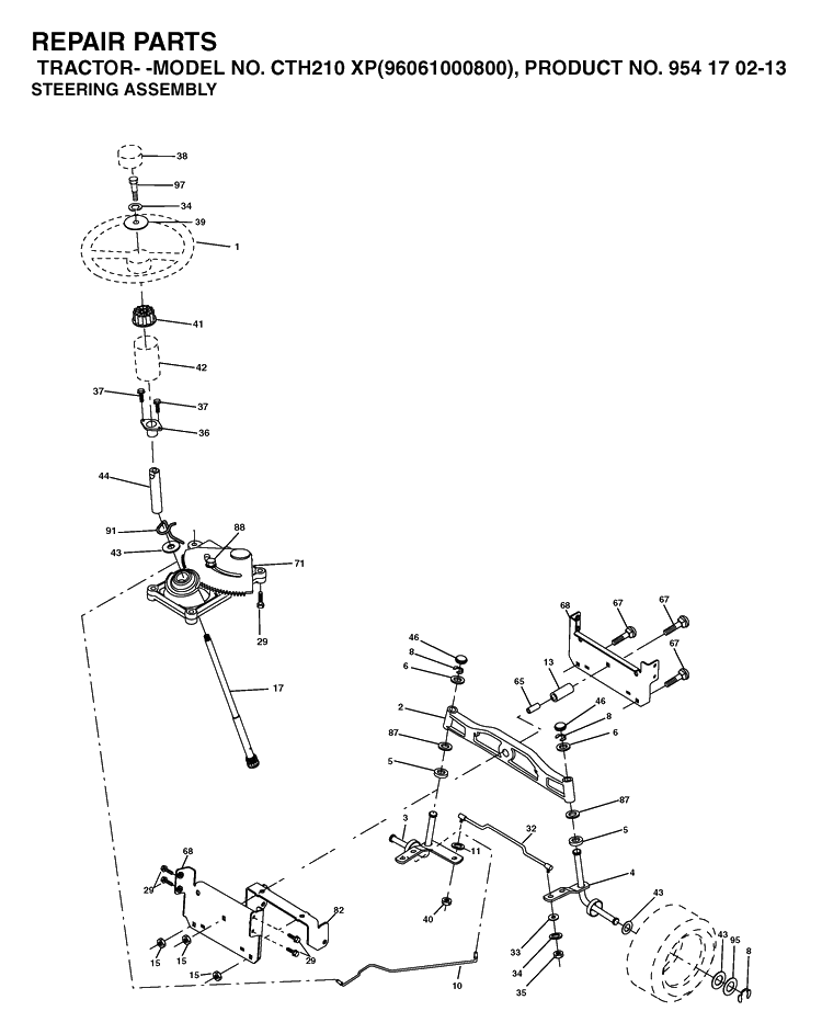 Steering Diagram and Parts List for CTH210XP (96061000800)(2005-01) Husqvarna Lawn Tractor