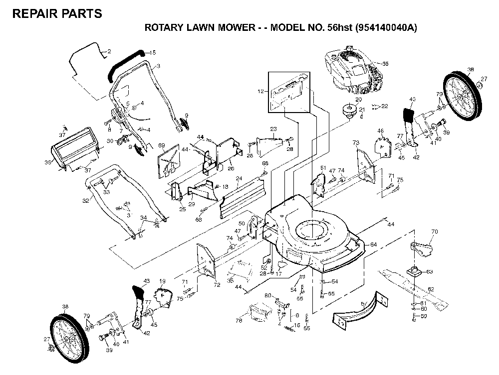 Repair Parts Diagram and Parts List for 56HST (954140040A, 702511)(1997-01) Husqvarna Lawn Mower