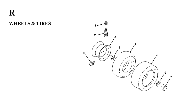 Wheels And Tires Diagram and Parts List for LT130 (HE1336D)(1997-03) Husqvarna Lawn Tractor