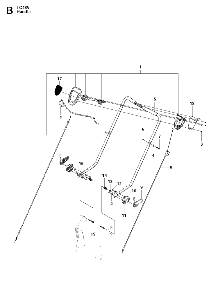 Handle Diagram and Parts List for LC48V (96697530200)(2011-01) Husqvarna Lawn Mower
