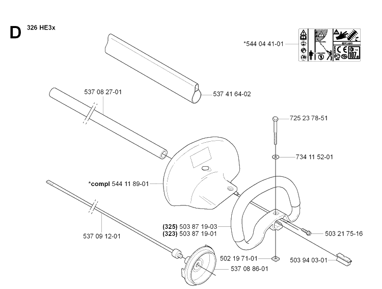 Shaft And Handle Diagram and Parts List for 326HE3 (X-SERIES)(20054000001-20090900000) Husqvarna Hedge Trimmer