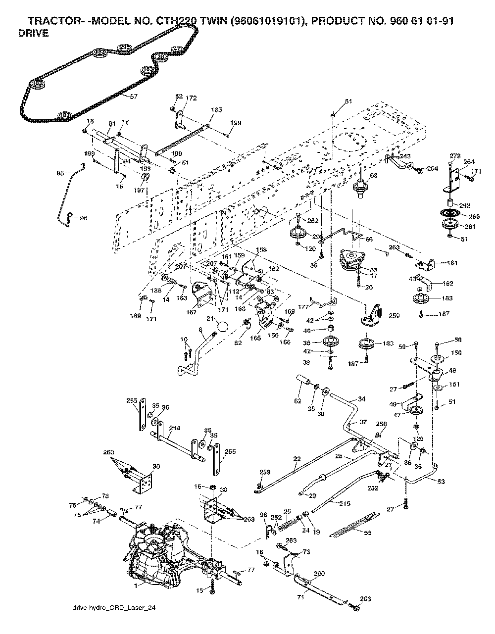 Drive Diagram and Parts List for CTH220TWIN (96061019101, 960610191)(2007-05) Husqvarna Lawn Tractor