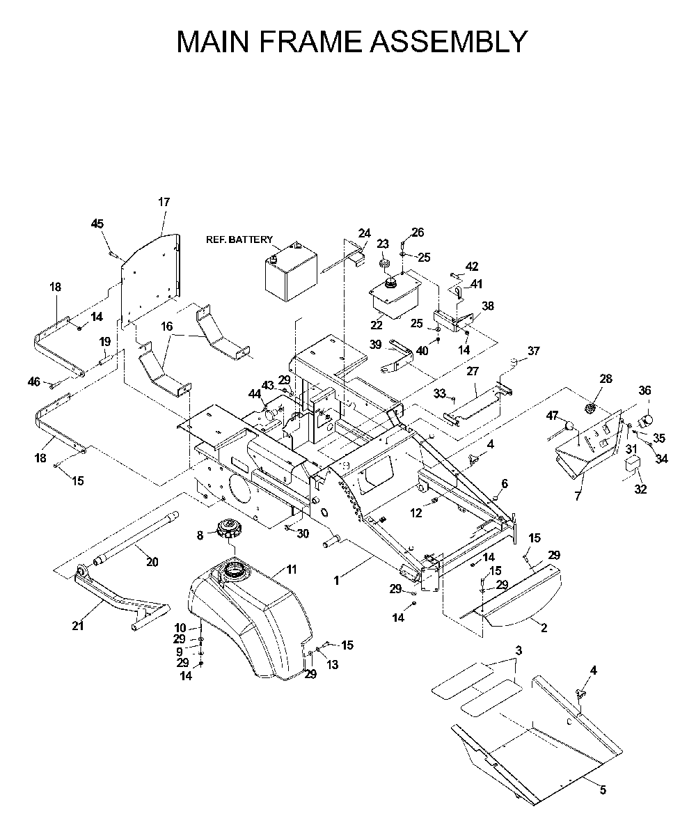 Mainframe, Left Side Diagram and Parts List for IZ5223KOA (968999208)(2004-09) Husqvarna Lawn Tractor
