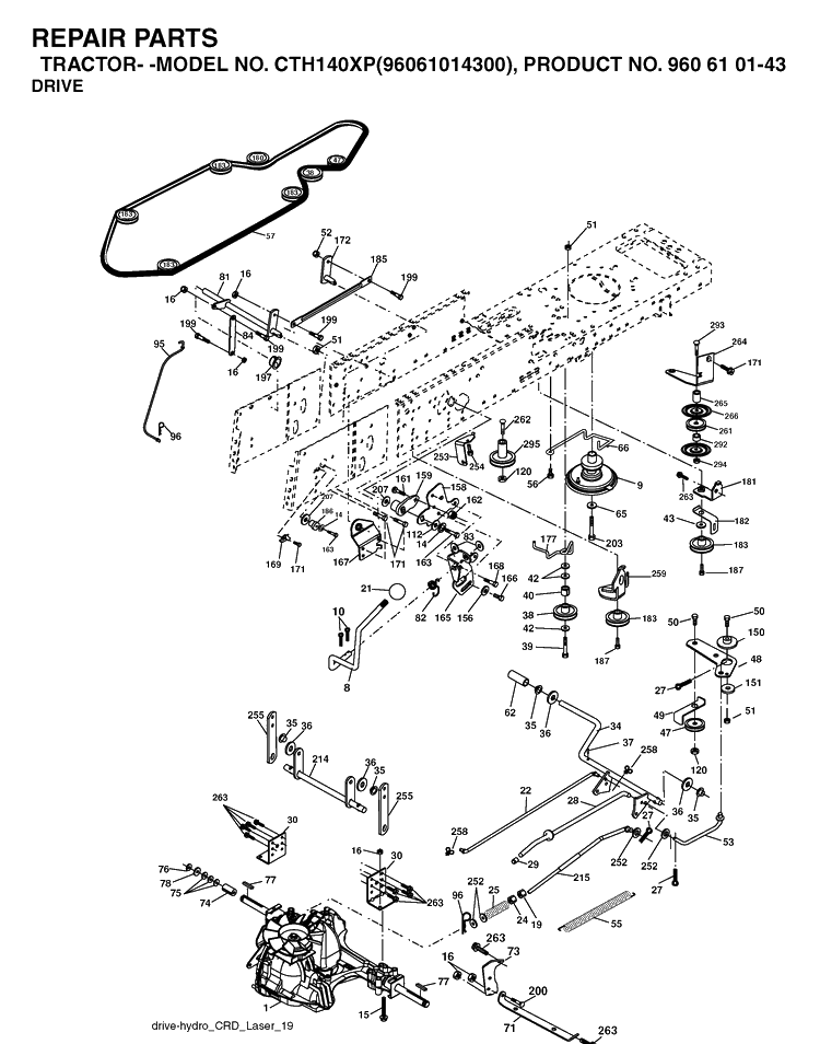 Drive Diagram and Parts List for CTH140XP (96061014300)(2006-04) Husqvarna Lawn Tractor