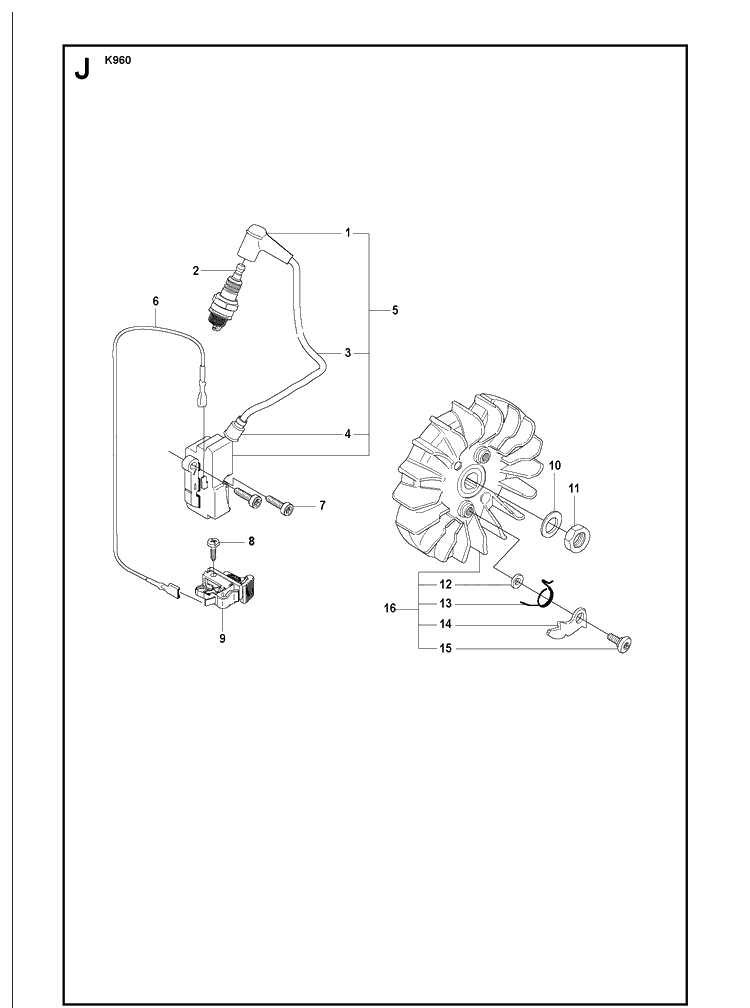 Ignition System Diagram and Parts List for KV960 2008-12 Husqvarna Lawn Tractor Accessories