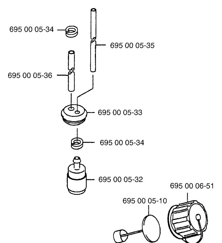 Fuel Line And Fuel Cap Diagram and Parts List for 145BT 1997-05 Husqvarna Leaf Blower / Vacuum