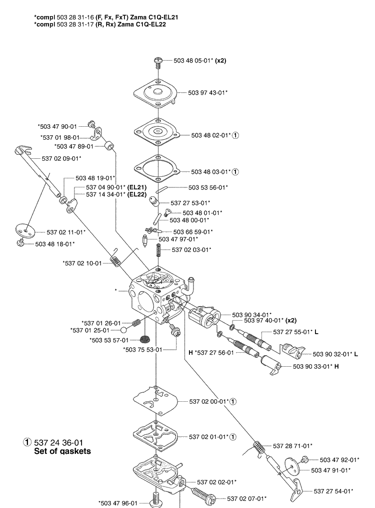 Carburetor Parts Diagram and Parts List for 345RX 2003-05 Husqvarna Brush Cutter