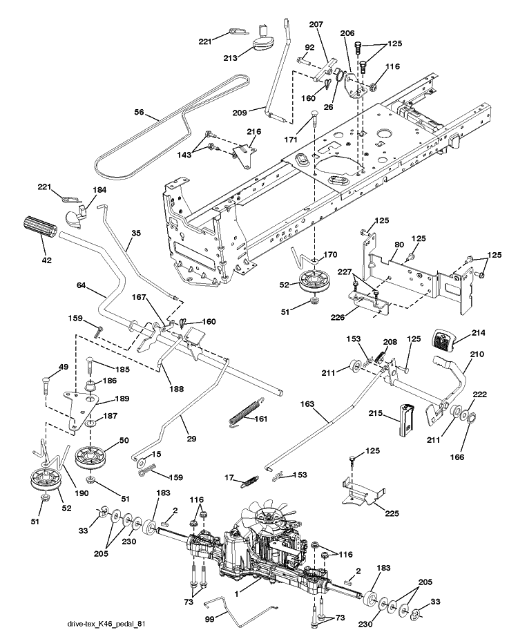 Drive Diagram and Parts List for YTH21K46 (96048000900)(2010-12) Husqvarna Lawn Tractor