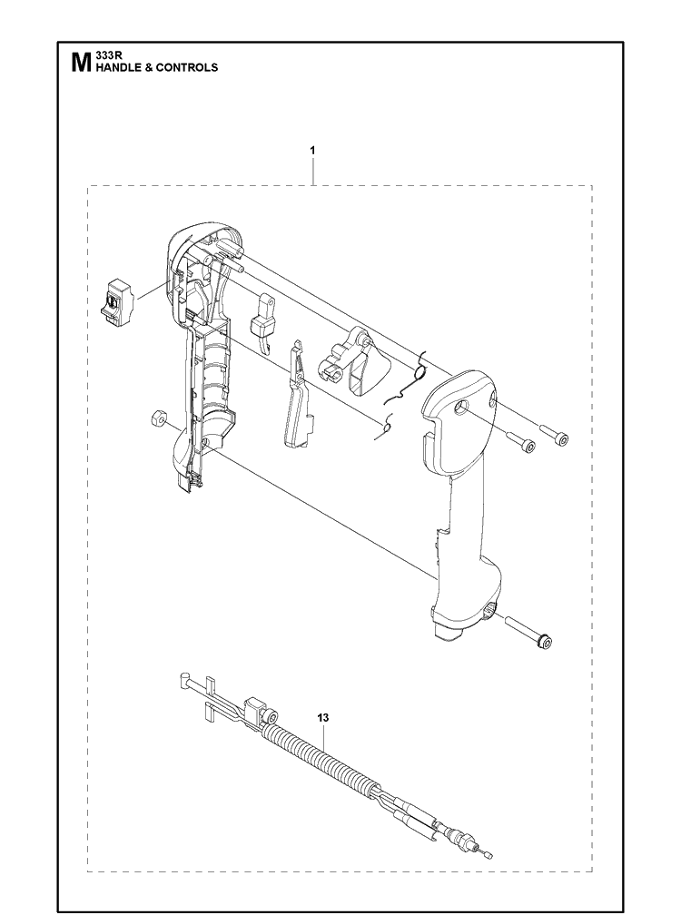 Handle And Controls Diagram and Parts List for 333RMARKII (967967902)(2020-08) Husqvarna Edger