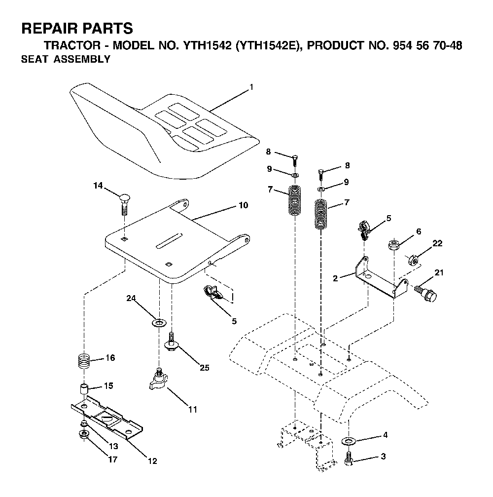 Seat Diagram and Parts List for YTH1542E (954567048)(2001-12) Husqvarna Lawn Tractor
