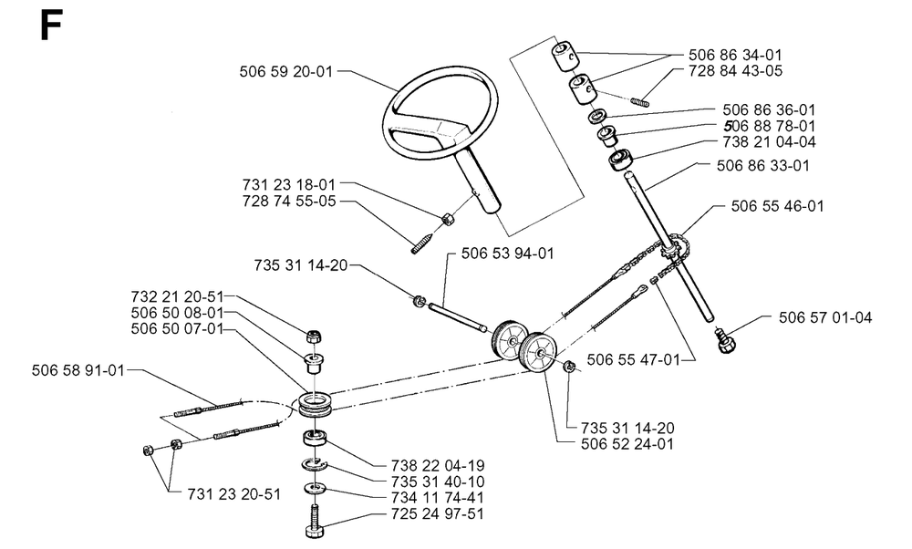 Steering Diagram and Parts List for R13 1998-09 Husqvarna Lawn Tractor