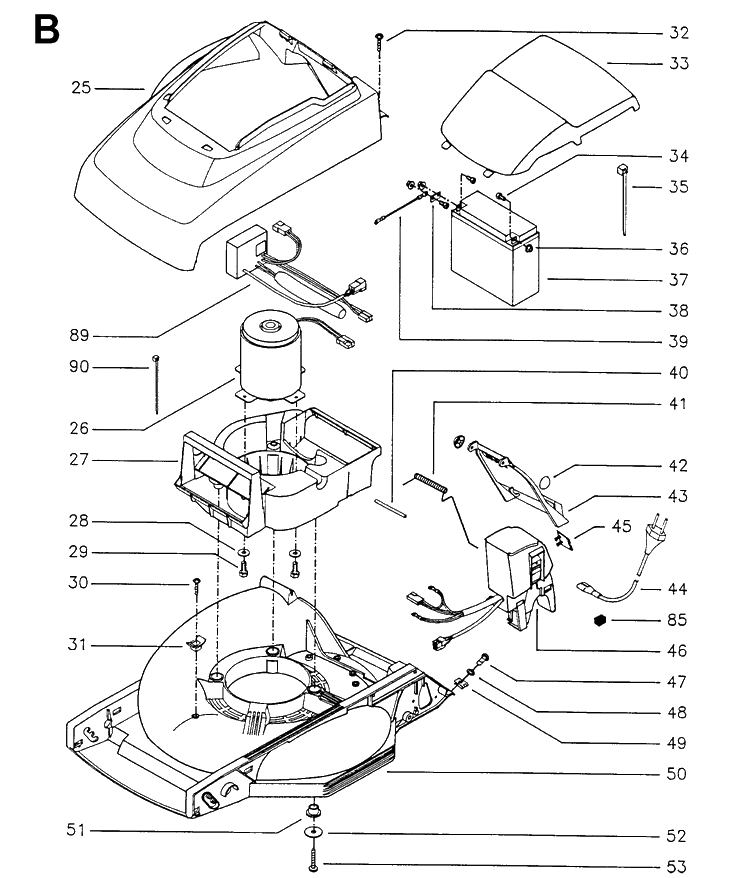 Frame And Engine Diagram and Parts List for 47RC ROYAL Husqvarna Lawn Mower