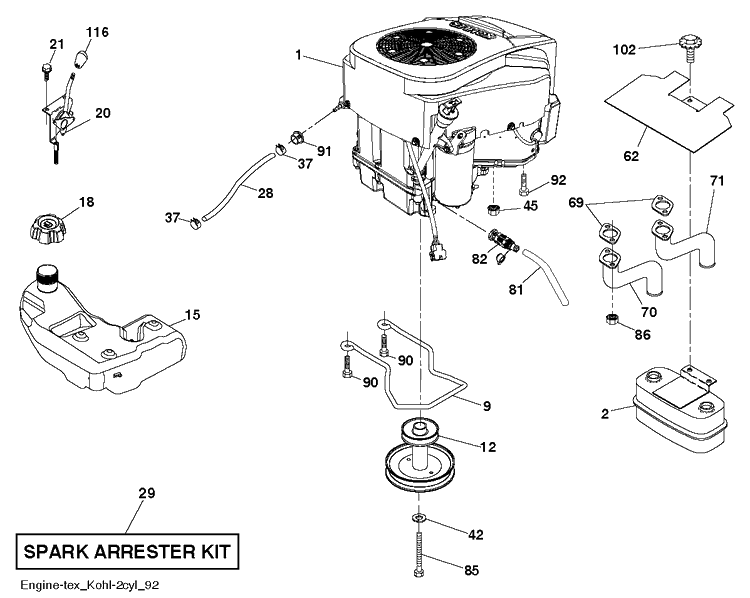 Engine Diagram and Parts List for TS146XKD (96043032900)(2021-01) Husqvarna Lawn Tractor