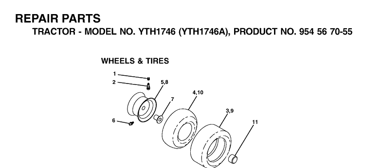 Wheels And Tires Diagram and Parts List for YTH1746 (954567055)(2000-11) Husqvarna Lawn Tractor
