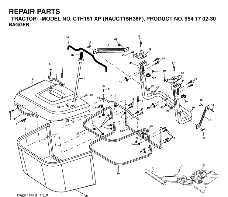 Bagger Diagram and Parts List for CTH151XP (HAUCT15H36F)(2005-04) Husqvarna Lawn Tractor