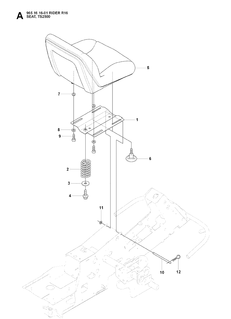 Seat Diagram and Parts List for RIDER16 (965161601)(2007-06) Husqvarna Lawn Mower