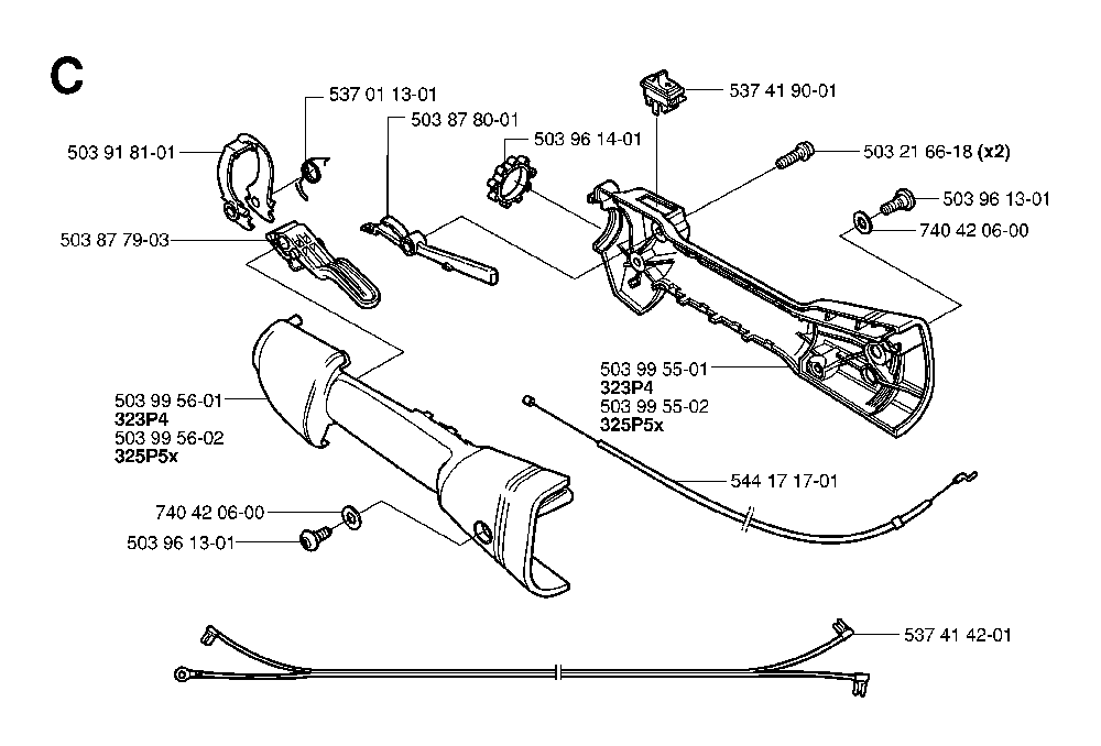 Handle And Controls Diagram and Parts List for 323P4 20062700001 Husqvarna Pole Saw