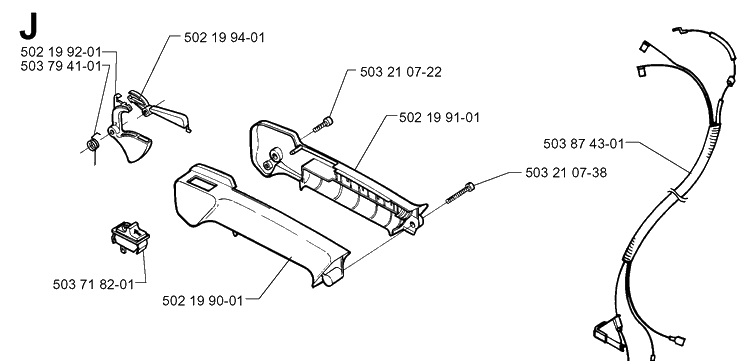 Handle And Controls Diagram and Parts List for 225HBV 19970500001-20000100000 Husqvarna Leaf Blower / Vacuum