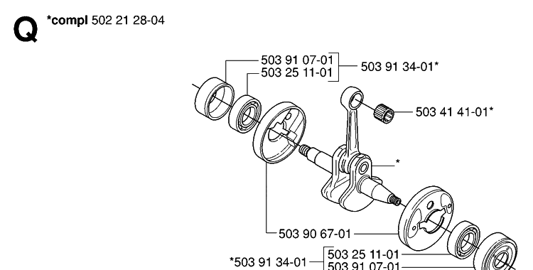 Crankshaft Diagram and Parts List for 232R 20061400001-20144900000 Husqvarna Brush Cutter
