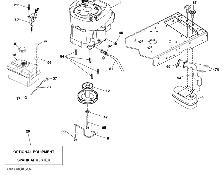 Engine Diagram and Parts List for YTH2042 (917289610)(2010-05) Husqvarna Lawn Mower