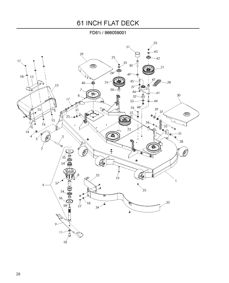 61 Inch/155cm Cutting Deck Diagram and Parts List for 966059001 2009-03 Husqvarna Lawn Mower