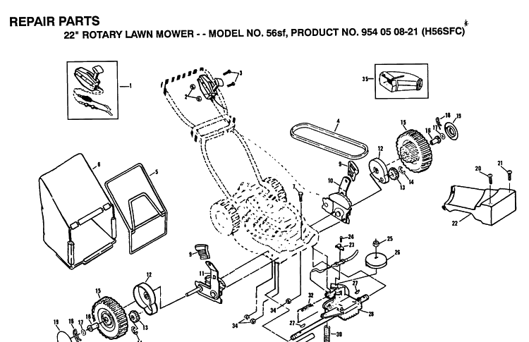 Repair Parts Diagram and Parts List for 56SF (H56SFC)(1992-01) Husqvarna Lawn Mower