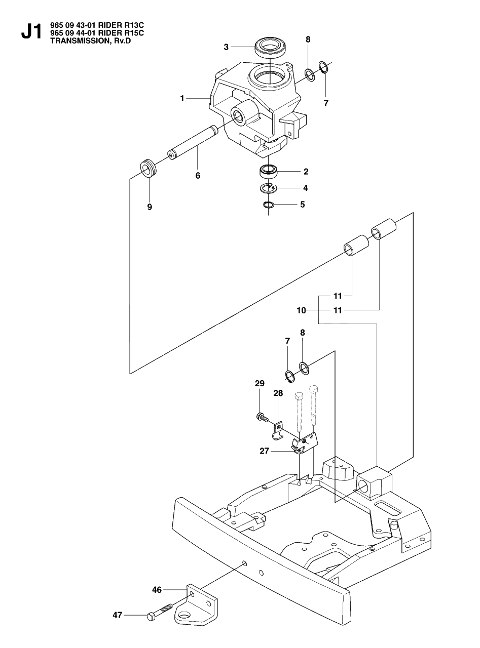 Transmission 3 Diagram and Parts List for R15C (965094401)(2007-01) Husqvarna Lawn Tractor