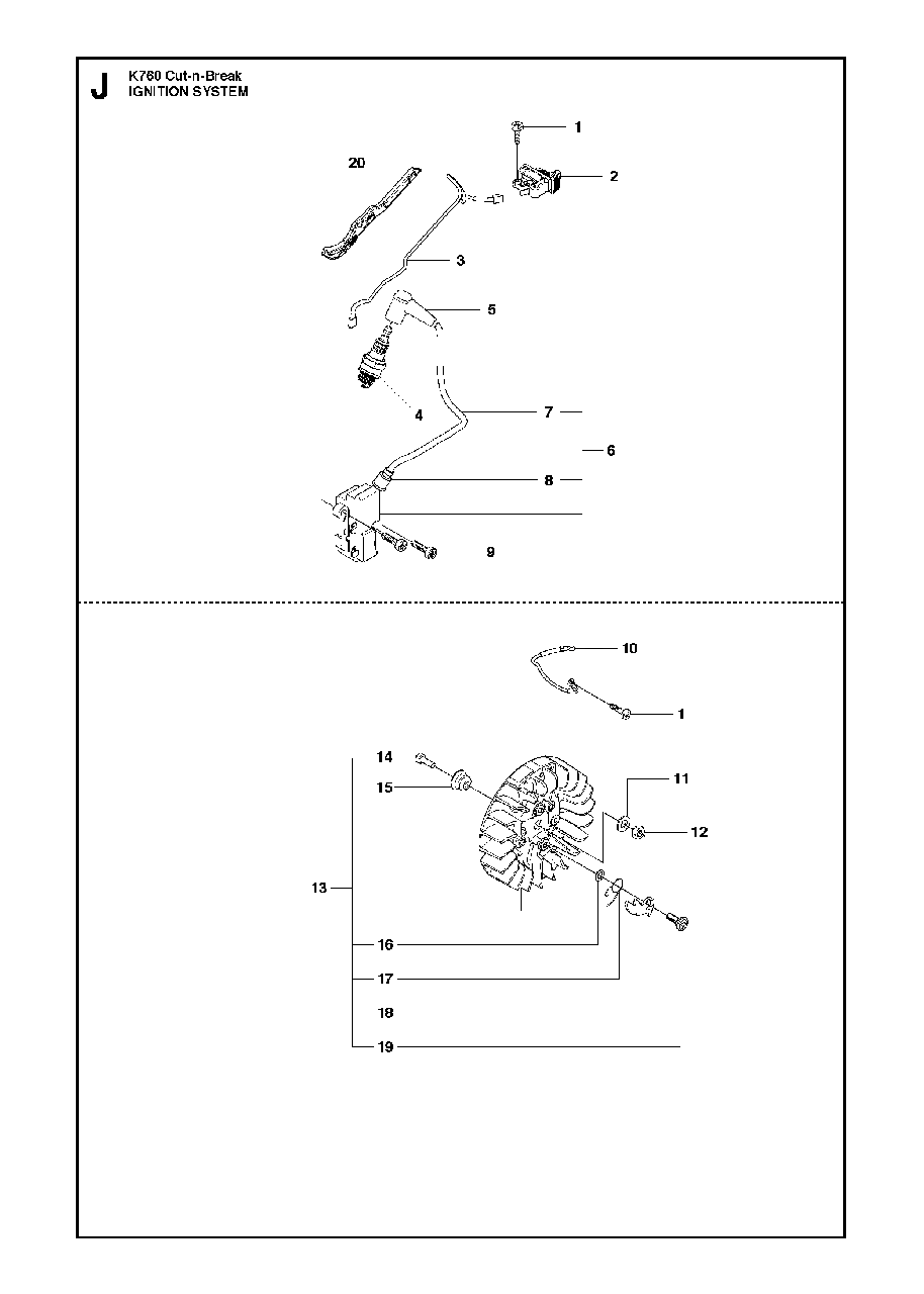Ignition System Diagram and Parts List for K760CUT-N-BREAK 2013-06 Husqvarna Circular Saw