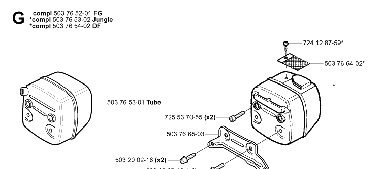 Muffler Diagram and Parts List for 372XP/ (XPG)(20034000001-20051800000) Husqvarna Chainsaw