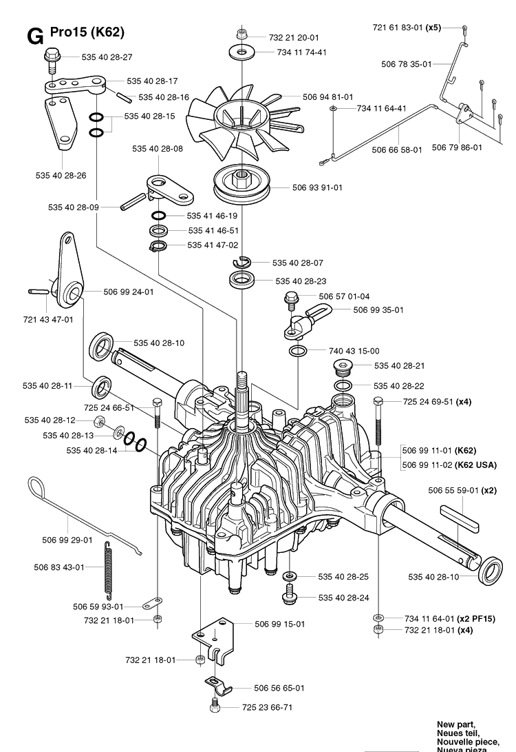 Transmission Diagram and Parts List for PR15 2002-02 Husqvarna Lawn Mower