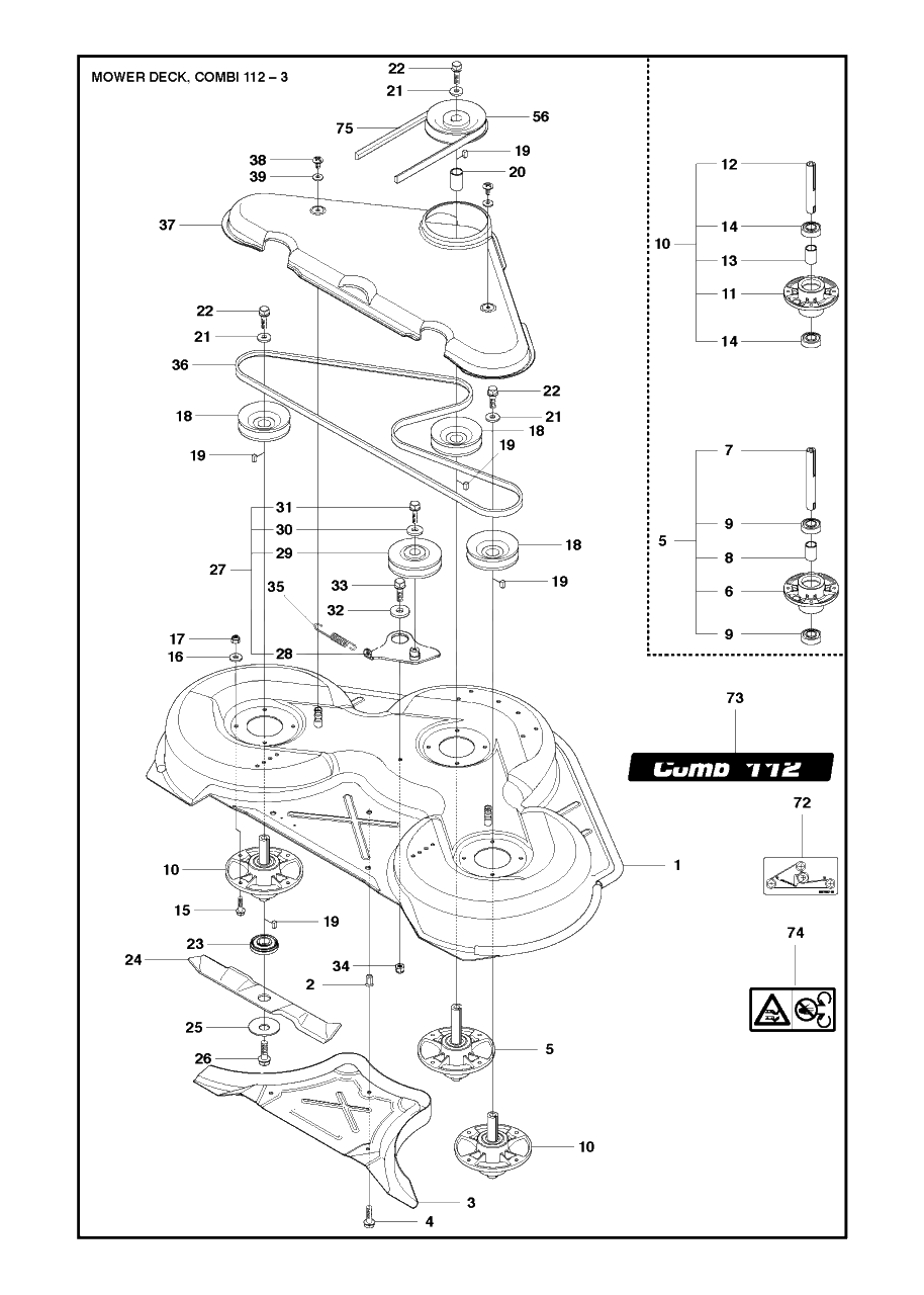 44-Inch/112cm Cutting Deck Diagram and Parts List for C112 967693501 Husqvarna Lawn Tractor Accessories