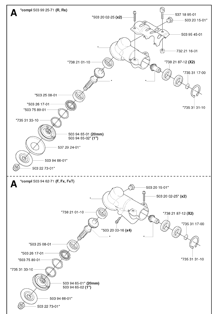 Bevel Gear Diagram and Parts List for 343R 20031800001-20043100000 Husqvarna Brush Cutter