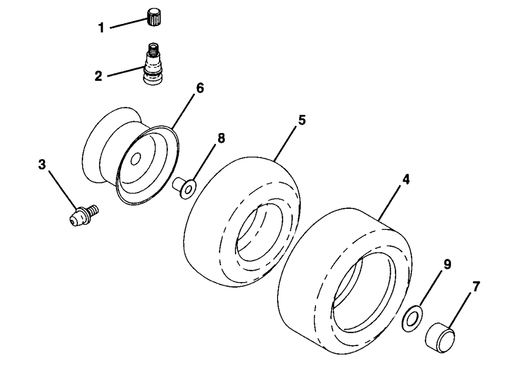 Wheels And Tires Diagram and Parts List for LR121 (954140001-A)(1997-12) Husqvarna Lawn Tractor