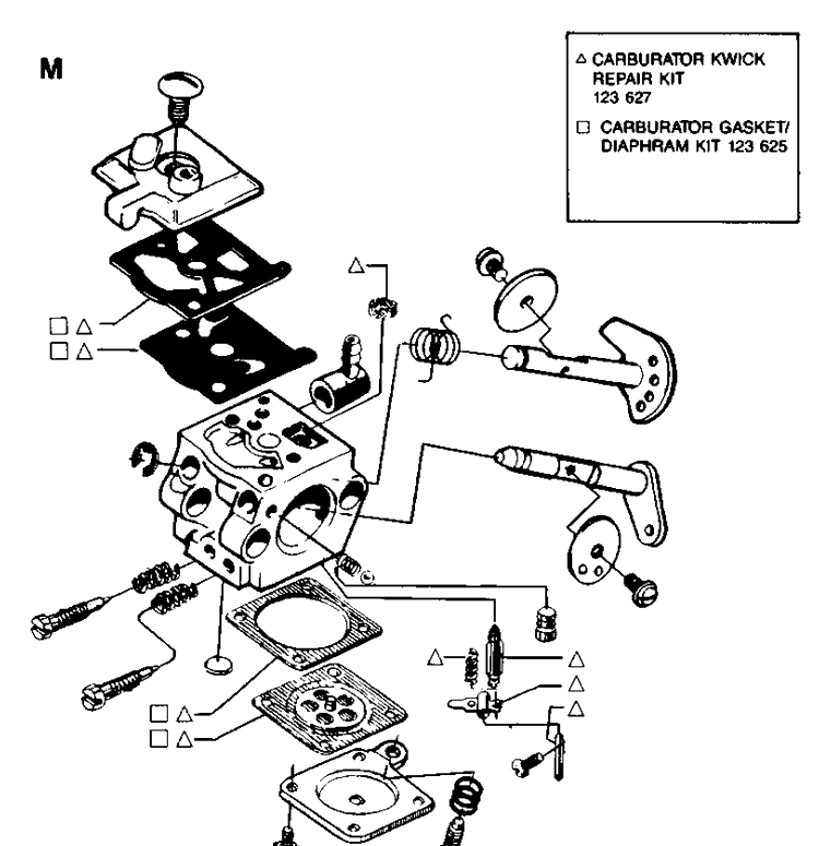 Carburetor Details Diagram and Parts List for 35 19900100001-19902200000 Husqvarna Chainsaw