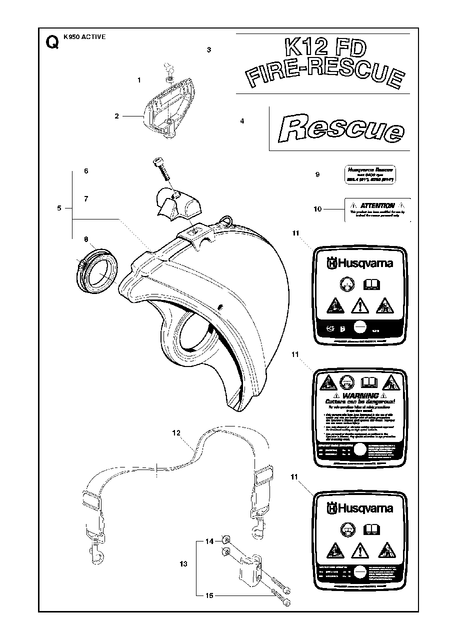 Rescue Diagram and Parts List for K950 2007-01 Husqvarna Circular Saw