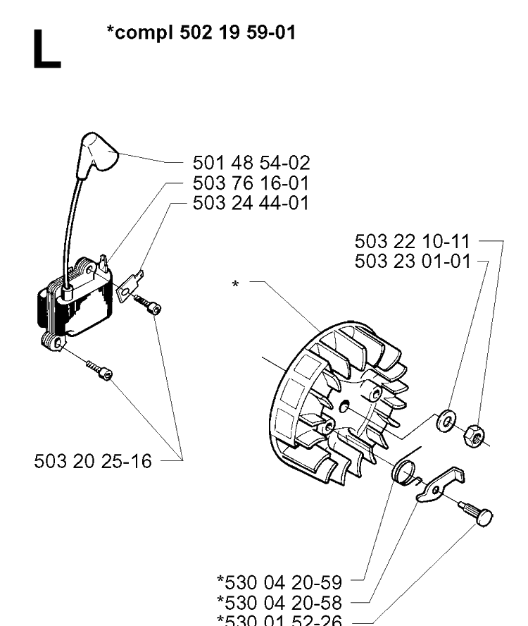 Ignition System Diagram and Parts List for 225R 19962200001-19970500000 Husqvarna Brush Cutter